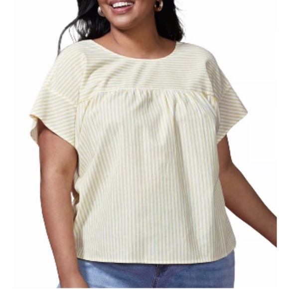Eloquii Women's Yellow Striped Short Sleeve Blouse Plus Size Top - Picture 1 of 11